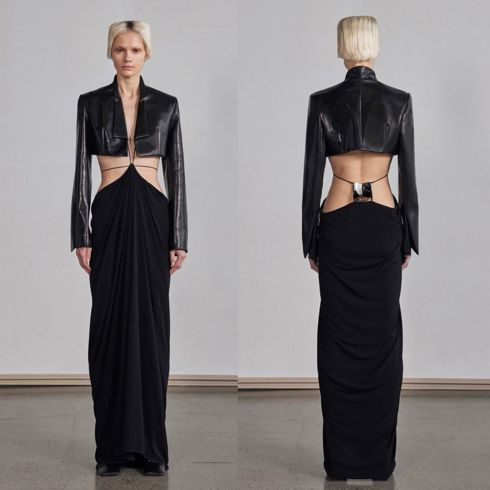 Grace Ling square lower back plate pillar drape skirt in black